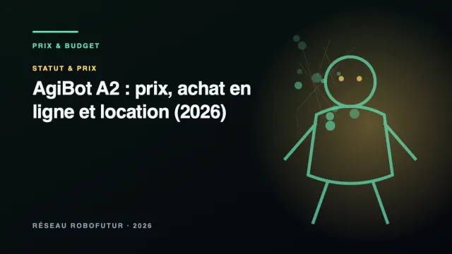 Robot humanoïde blanc et noir de type AgiBot A2 présenté en showroom