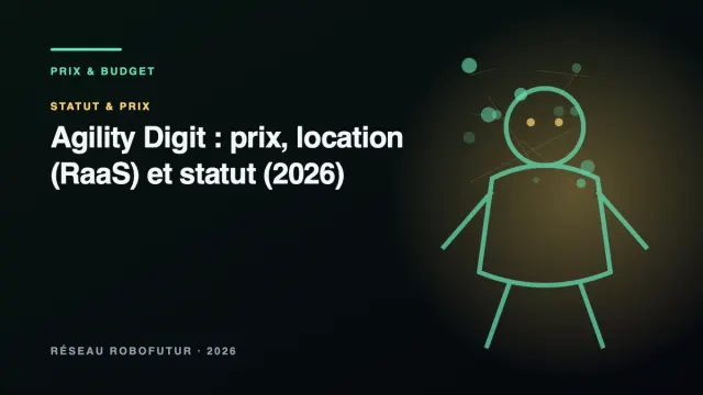 Robot humanoïde logistique à jambes inversées de type Agility Digit, déplaçant un bac dans un entrepôt
