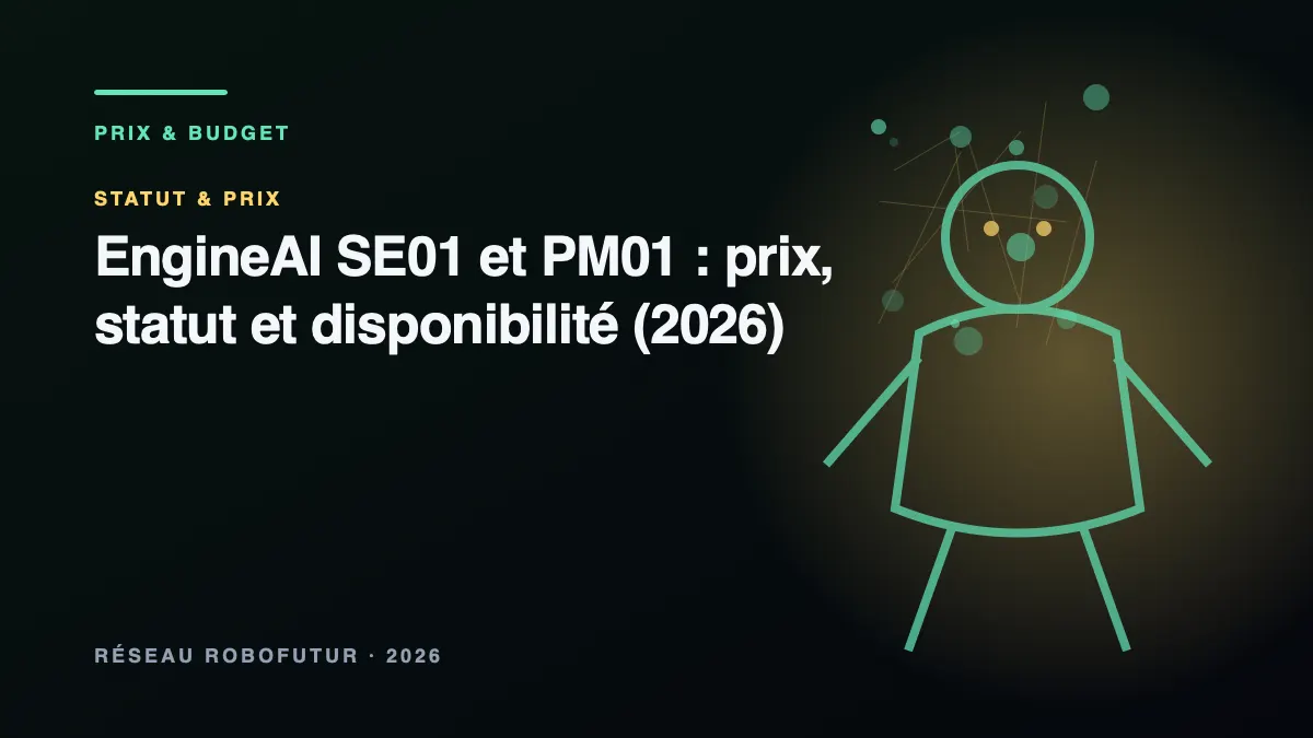 Robot humanoïde noir et blanc de type EngineAI SE01 en démonstration de marche