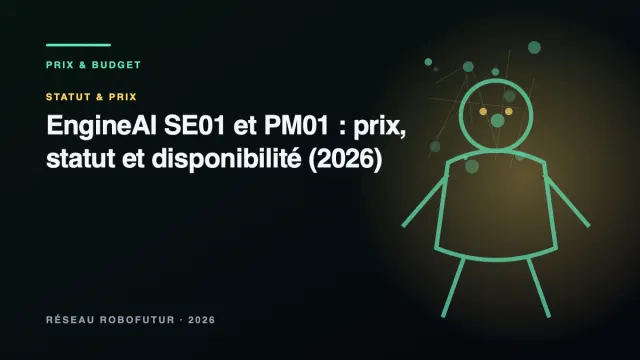 Robot humanoïde noir et blanc de type EngineAI SE01 en démonstration de marche