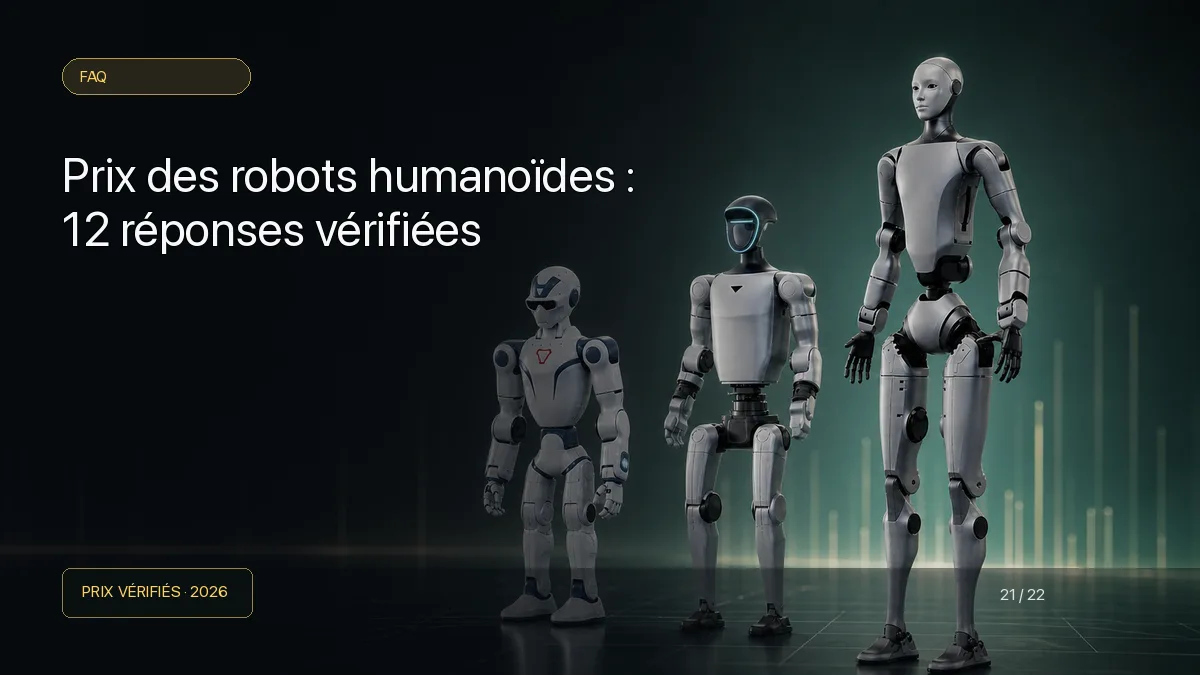 Trois robots humanoïdes de tailles différentes dans un studio d'analyse des prix