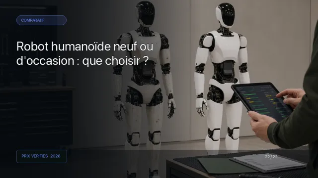 Deux robots humanoïdes neuf et d'occasion inspectés dans un atelier