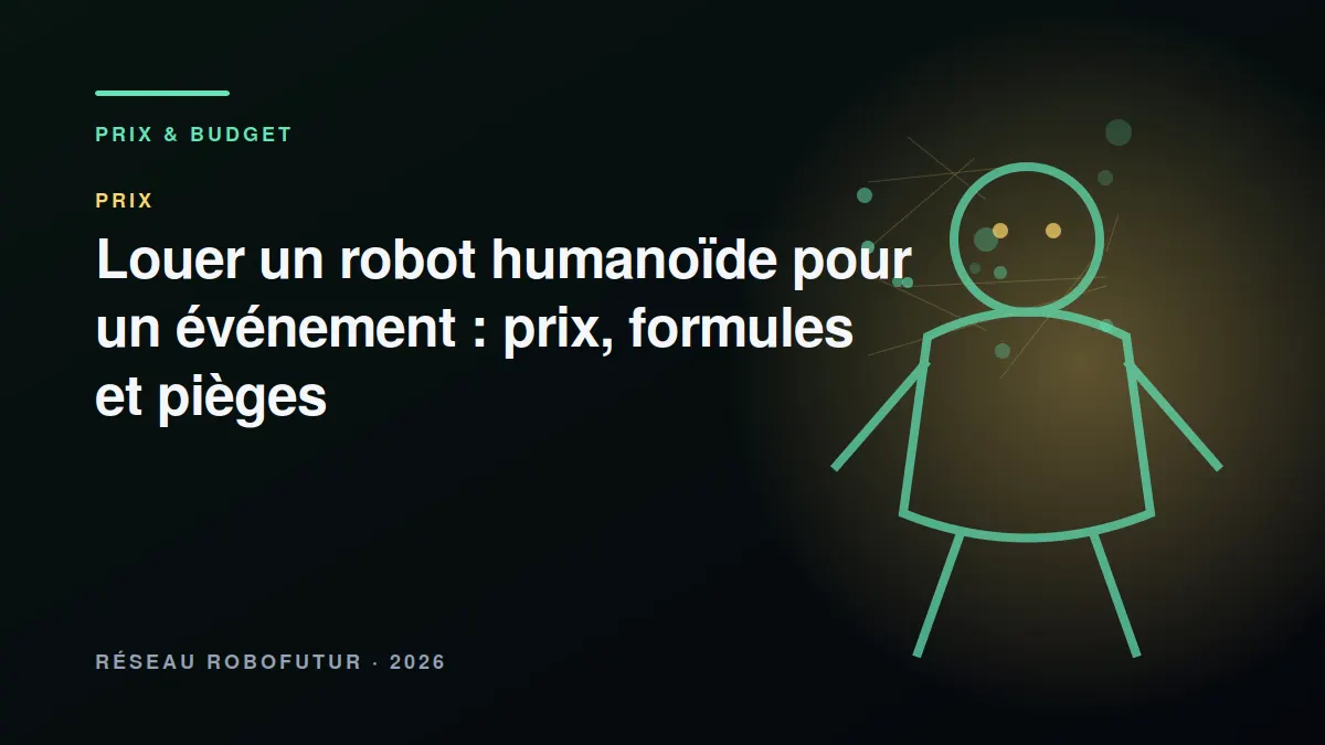 Robot humanoïde animant un stand d'exposition devant des visiteurs pendant un salon professionnel