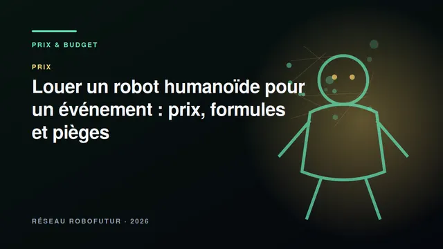 Robot humanoïde animant un stand d'exposition devant des visiteurs pendant un salon professionnel