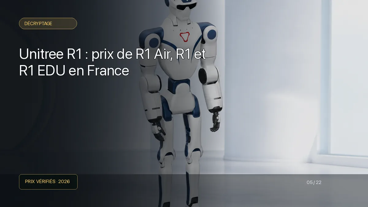 Robot humanoïde compact blanc et bleu de la famille Unitree R1